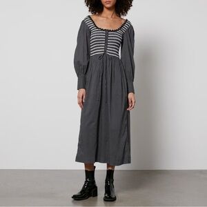 Damson Madder Hermione Shirred Polka Dot Poplin Midi Dress